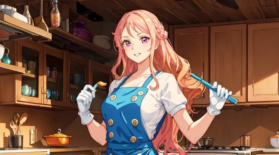 A red haired girl in the kitchen, getting ready to make a fake pussy
