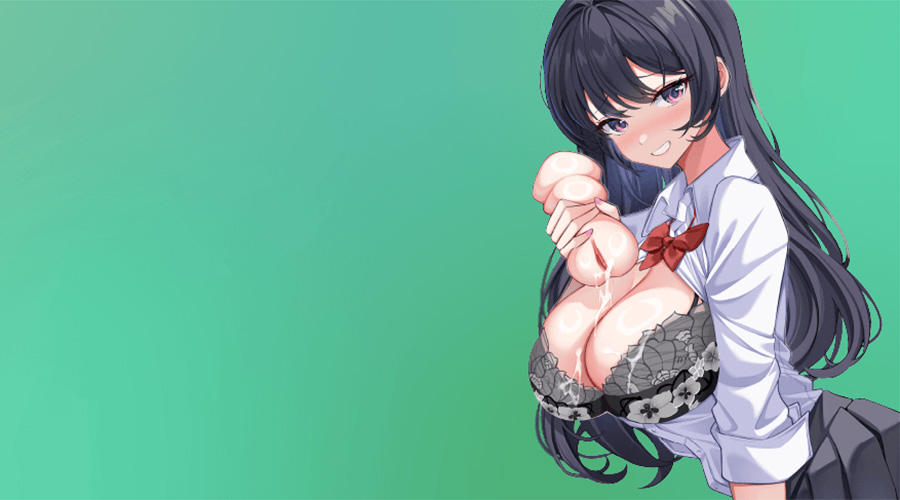 A black haired woman, holding an onahole in her hand.