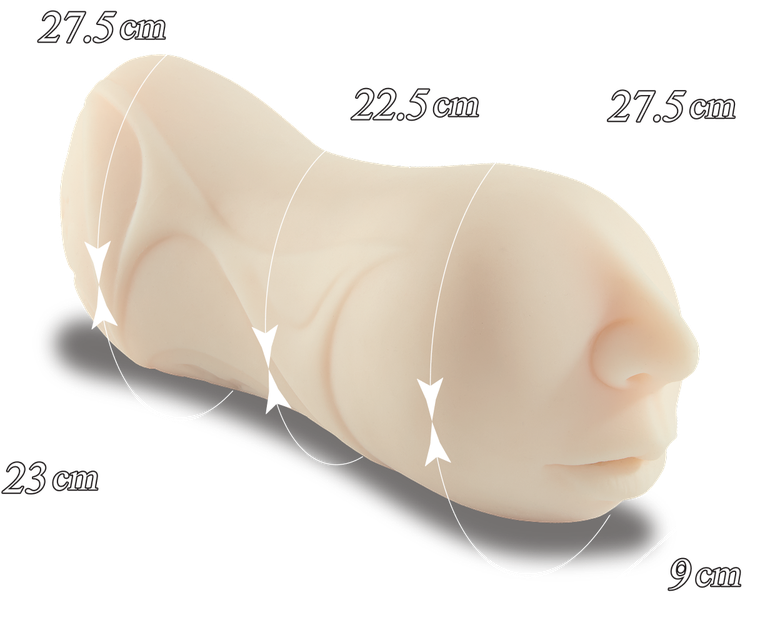 Dimension diagram: 23 cm long, 9 cm wide, circumferences 27.5 / 22.5 / 27.5 cm